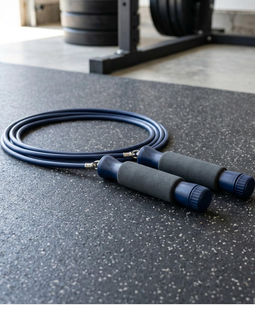 Moxae Weighted PVC Jump Rope 2.7 m with Removable Handle Weights Navy - Lifestyle view