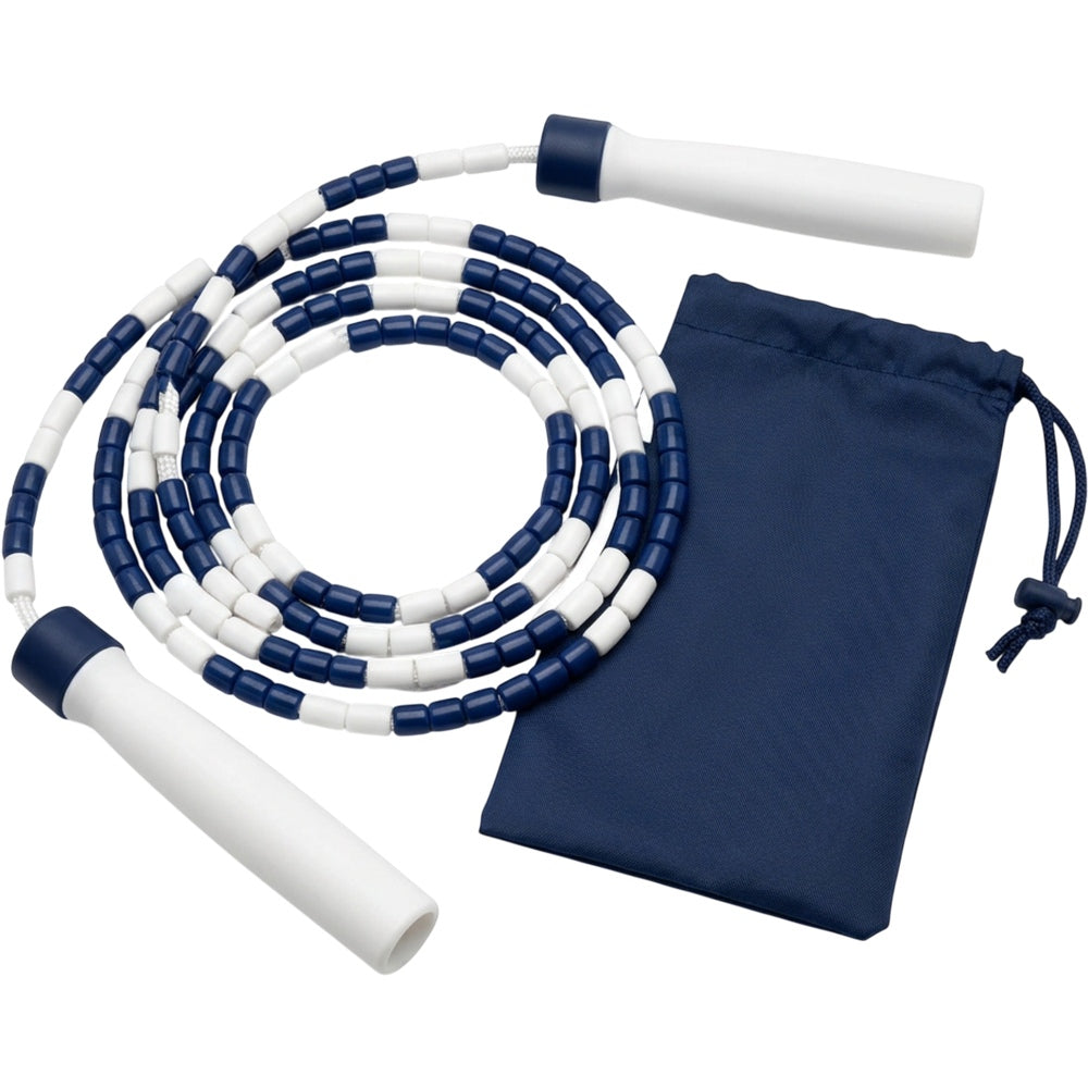 Moxae Beaded Freestyle Jump Rope 2.8 m Navy and White with Pouch - Product view
